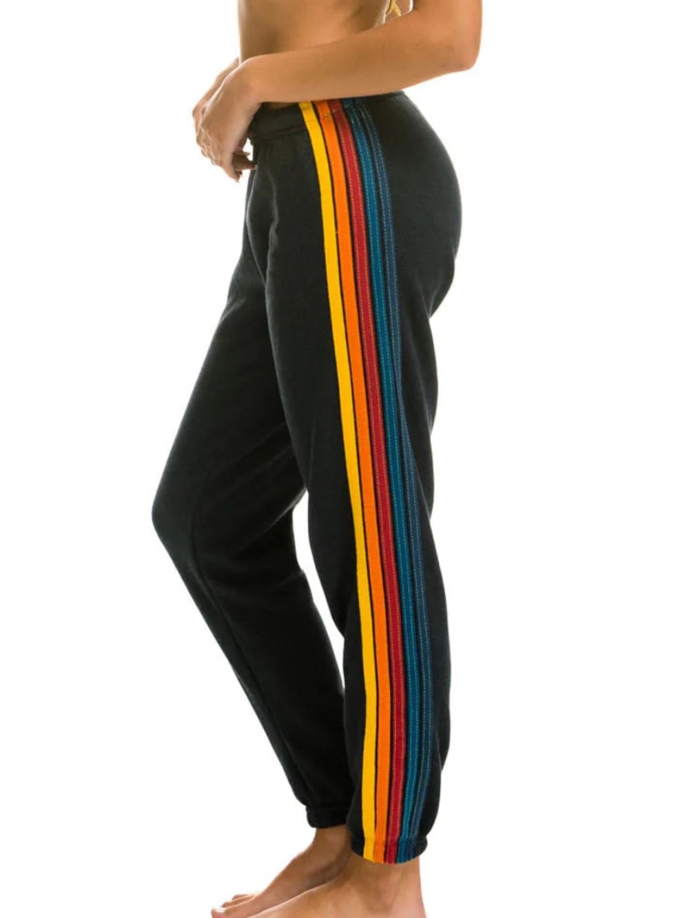 Aviator Nation Black Joggers with Yellow, Orange & Teal Side Stripes